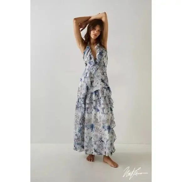 Nasty Gal X Nick Fierro Tattoo Ruffle Maxi Dress